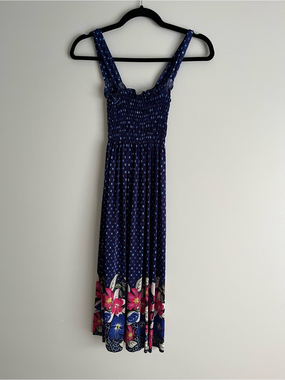 Navy Floral-Hem Smocked Maxi Dress - Women